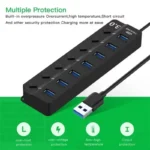 USB Port Hub 7 Ports USB Hub for PC, USB Splitter Extender with Individual On/Off Switches Compatible for MacBook，Indicador de p