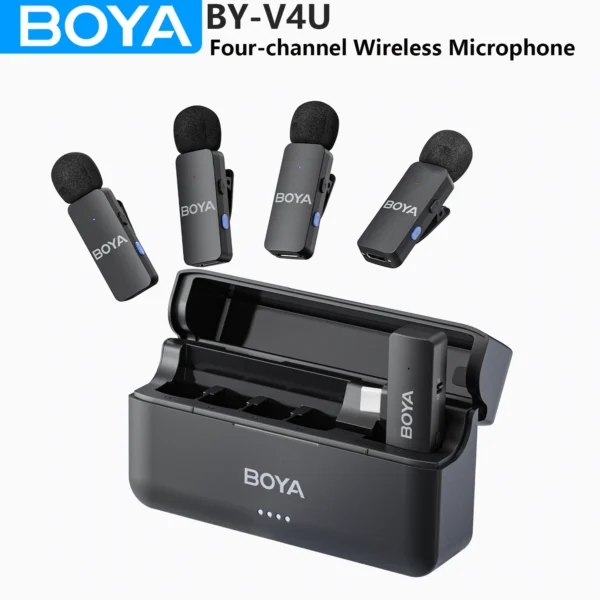 BOYA BY-V4 Wireless Lavalier Microphone for iPhone 15/16 Series Type C Smartphone 4-Channel Lapel Mic for Youtube Recording Vlog