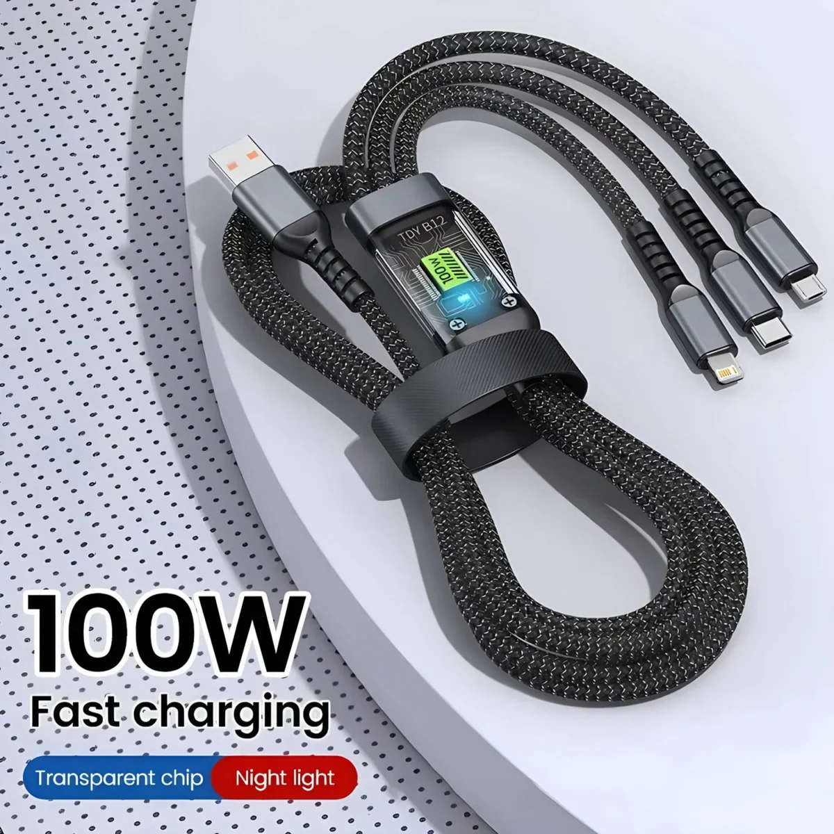100W Fast Charging Cable Multi Charger Cable Nylon Braided Multiple USB Universal 3 in 1 Charging Cord Adapter with Type-C Micro - Image 5