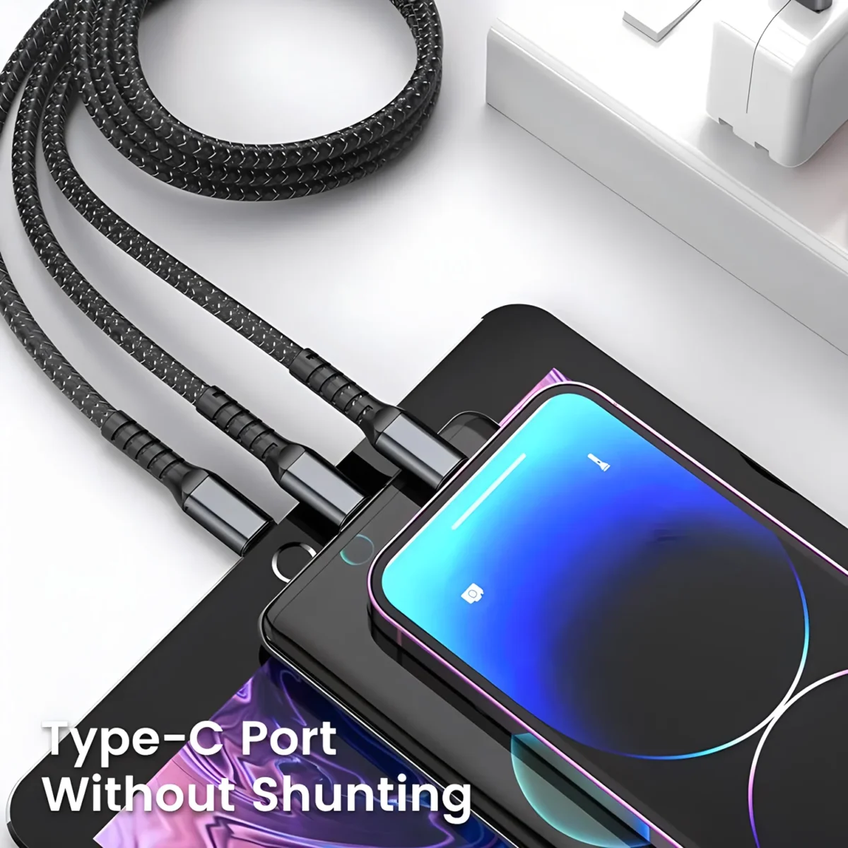 100W Fast Charging Cable Multi Charger Cable Nylon Braided Multiple USB Universal 3 in 1 Charging Cord Adapter with Type-C Micro - Image 3