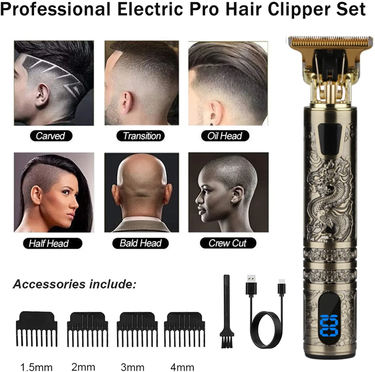 T9 LCD Electric Hairdresser Oil Shaving Head Electric Pusher Carving Electric Pusher Clipper Hair Precision Trimmer for Men Care - Image 4