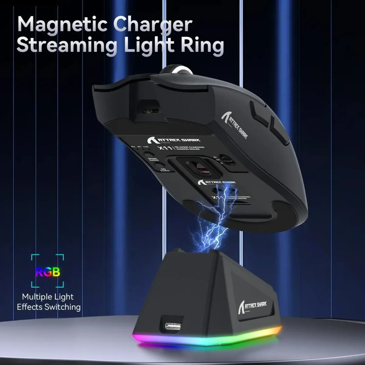 ATTACK SHARK X11 Tri-modle-Gaming Mouse with Magnetic Rechargeable Dock, PixArt PAW3311 Gaming Sensor for E-sport PC/LAP - Image 4