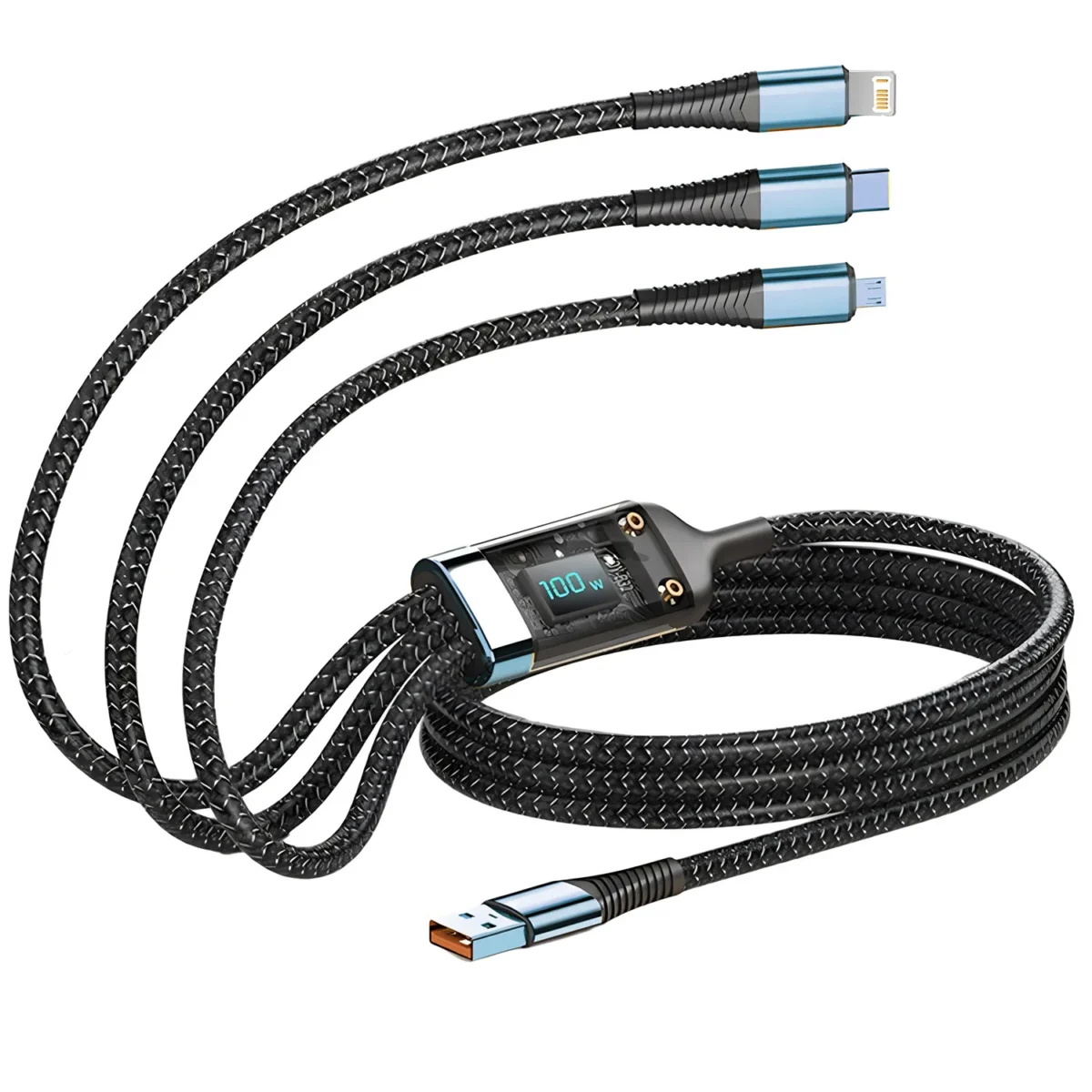 100W Fast Charging Cable Multi Charger Cable Nylon Braided Multiple USB Universal 3 in 1 Charging Cord Adapter with Type-C Micro - Image 7