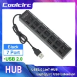 Coolcirc High Speed 7 Ports USB HUB 2.0 Adapter Expander Multi USB Splitter Multiple Extender with LED Lamp Switch for PC Laptop