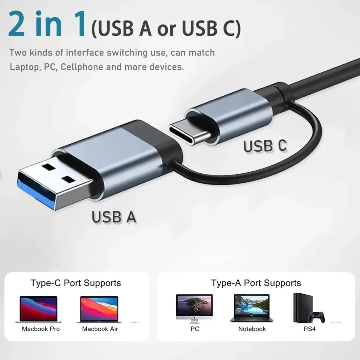 8 In 2 USB-C Hub With 3.0 SD/TF Card Reader Multi-Port Adapter For Laptop Tablet And Phone TypeC Docking Station For Office Work - Image 2