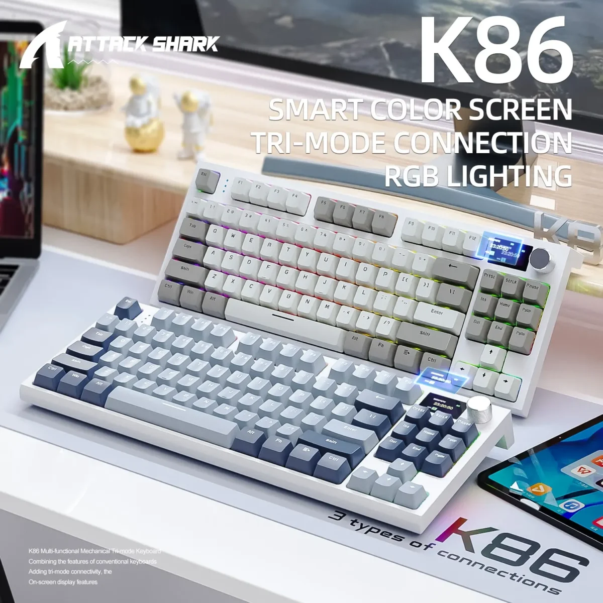 K86 Wireless Hot-Swappable Mechanical Keyboard Bluetooth/2.4g With Display Screen and Volume Rotary Button for Games and Work - Image 5