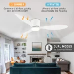 IRALAN Ceiling Fan With Light, 6-speed choice, Reversible DC motor, 3CCT, Dimmable, Whisper, Easy Install, black/White/Wood - Image 2