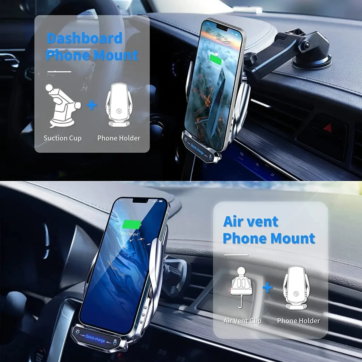Wireless Charger Car Phone Holder Stand 15W Fast Charging Station For iPhone Xiaomi Samsung Huawei Magnetic Wireless Car Charger - Image 3